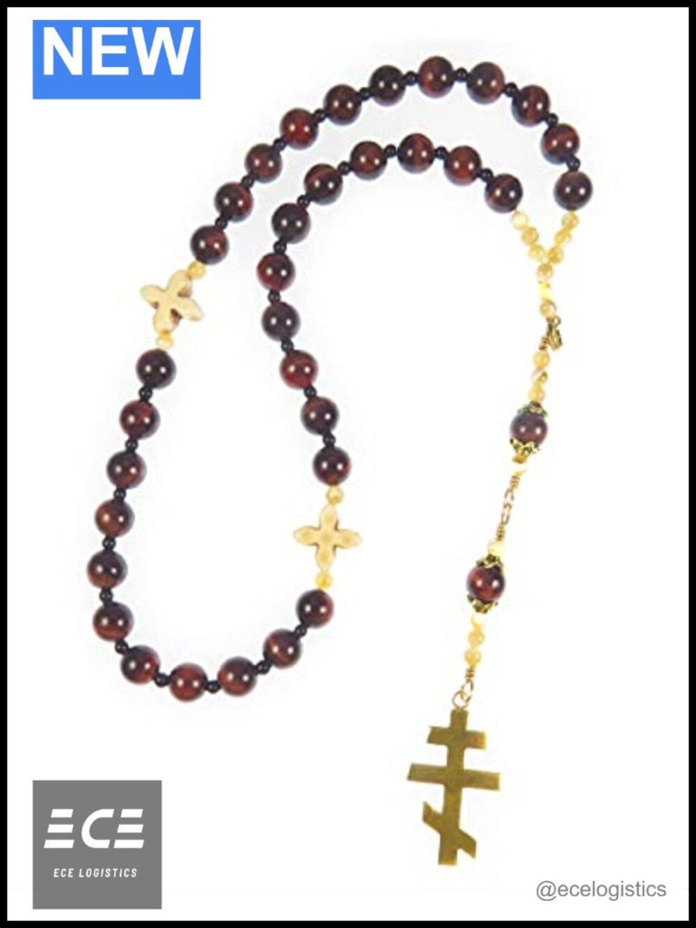 Handmade Orthodox Rosary Red Tiger Eye Black Onyx Mother of Pearl